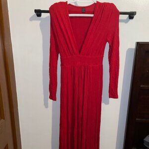 Women's Red Double Split Leg Long Sleeve Dress